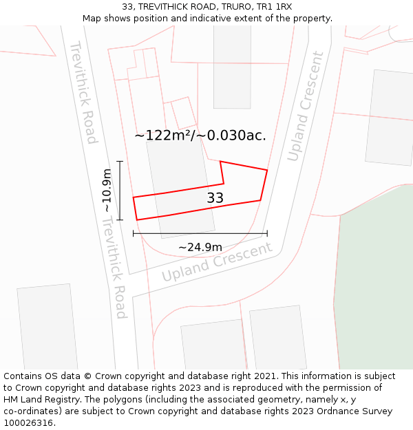 33, TREVITHICK ROAD, TRURO, TR1 1RX: Plot and title map