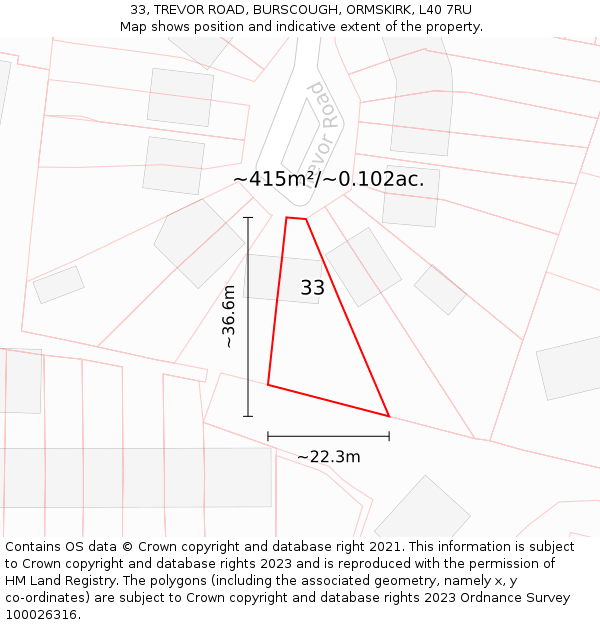 33, TREVOR ROAD, BURSCOUGH, ORMSKIRK, L40 7RU: Plot and title map