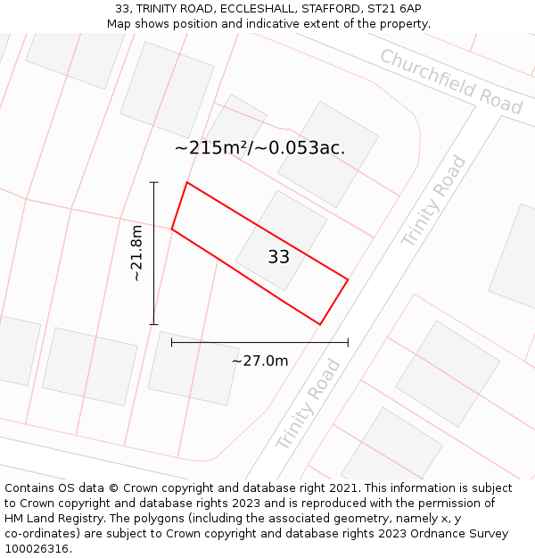 33, TRINITY ROAD, ECCLESHALL, STAFFORD, ST21 6AP: Plot and title map
