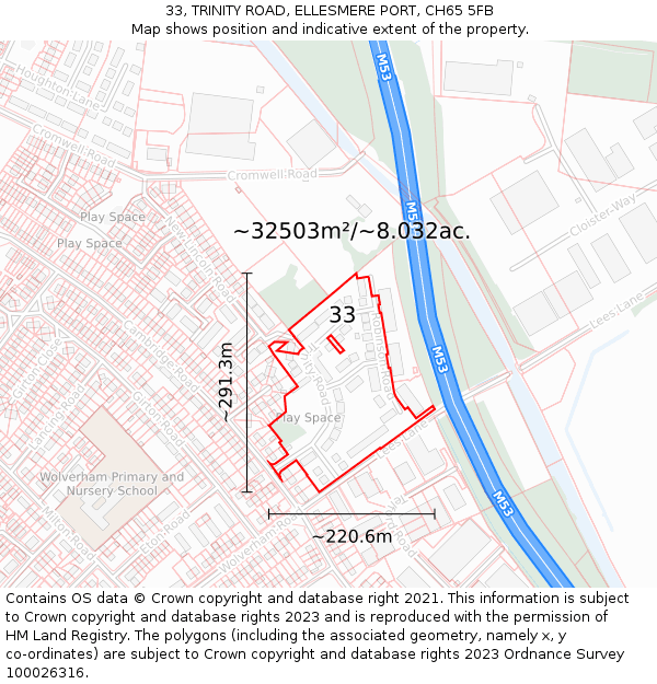 33, TRINITY ROAD, ELLESMERE PORT, CH65 5FB: Plot and title map