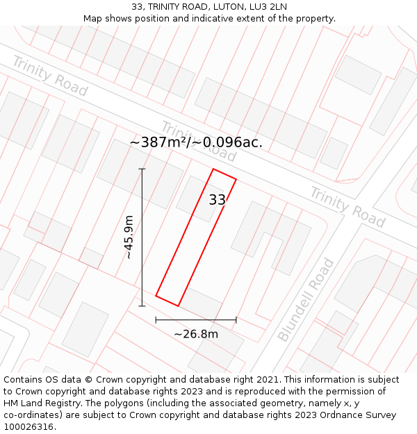 33, TRINITY ROAD, LUTON, LU3 2LN: Plot and title map