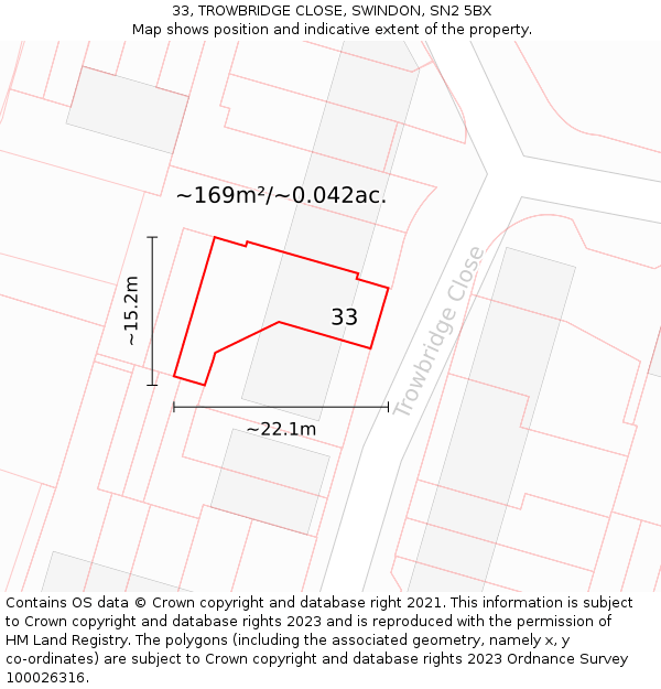 33, TROWBRIDGE CLOSE, SWINDON, SN2 5BX: Plot and title map