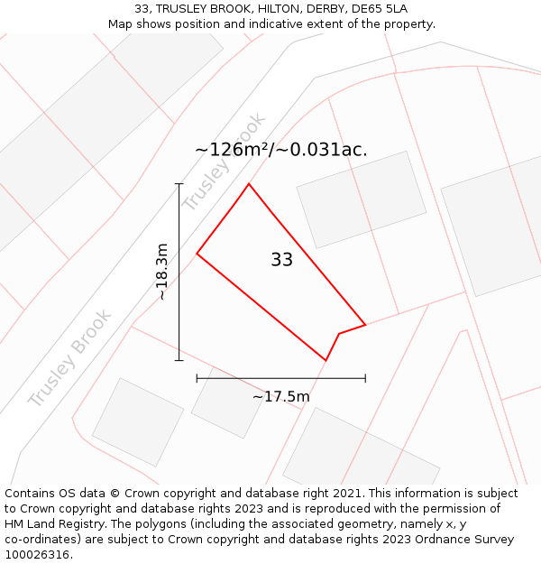 33, TRUSLEY BROOK, HILTON, DERBY, DE65 5LA: Plot and title map