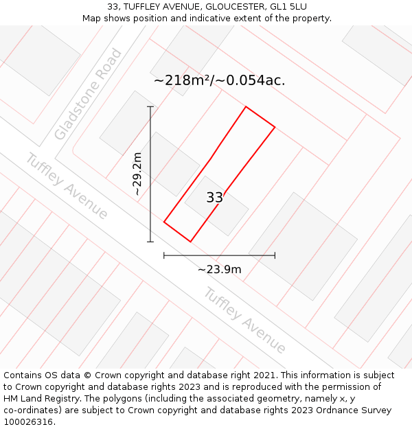 33, TUFFLEY AVENUE, GLOUCESTER, GL1 5LU: Plot and title map