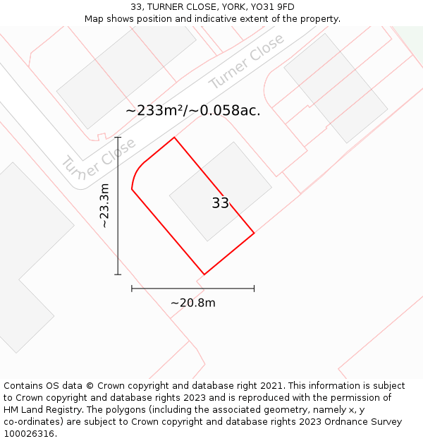 33, TURNER CLOSE, YORK, YO31 9FD: Plot and title map