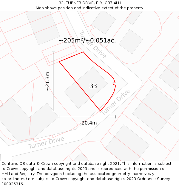 33, TURNER DRIVE, ELY, CB7 4LH: Plot and title map
