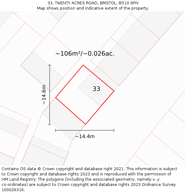 33, TWENTY ACRES ROAD, BRISTOL, BS10 6PN: Plot and title map