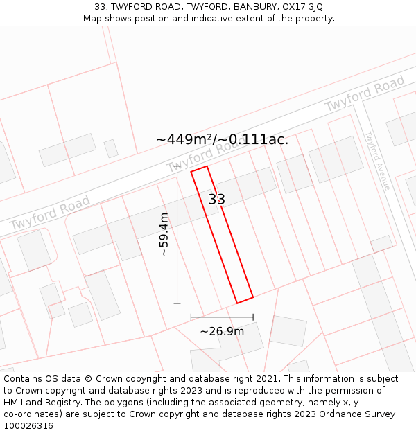 33, TWYFORD ROAD, TWYFORD, BANBURY, OX17 3JQ: Plot and title map