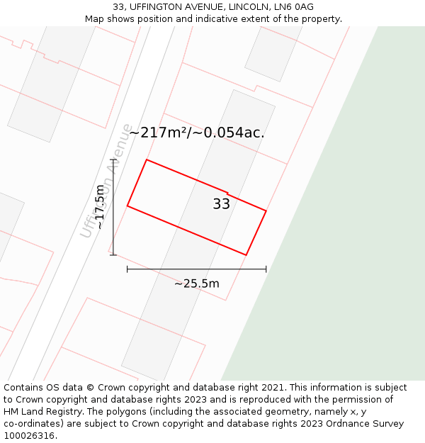 33, UFFINGTON AVENUE, LINCOLN, LN6 0AG: Plot and title map