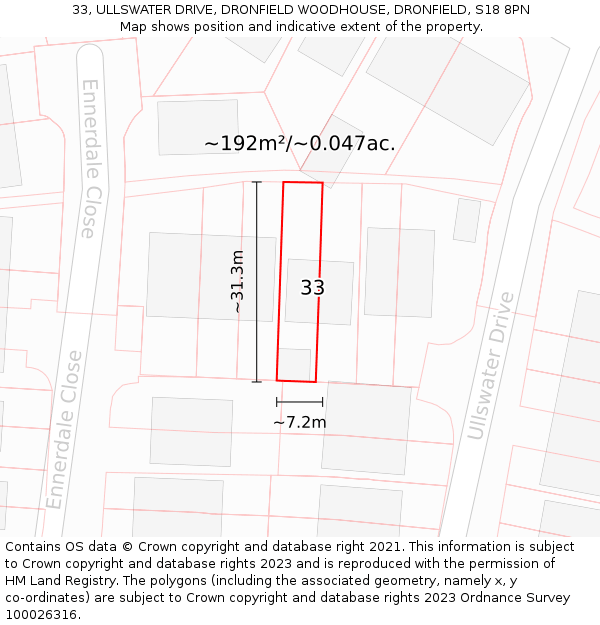 33, ULLSWATER DRIVE, DRONFIELD WOODHOUSE, DRONFIELD, S18 8PN: Plot and title map