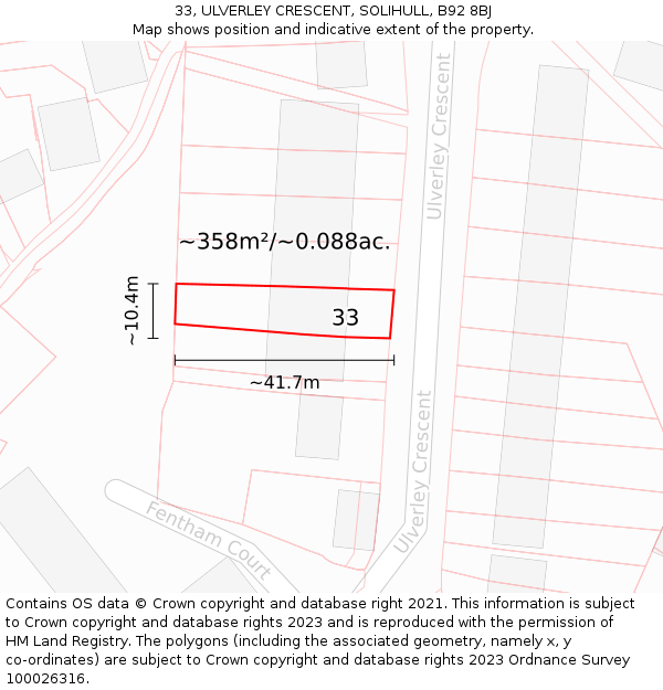 33, ULVERLEY CRESCENT, SOLIHULL, B92 8BJ: Plot and title map