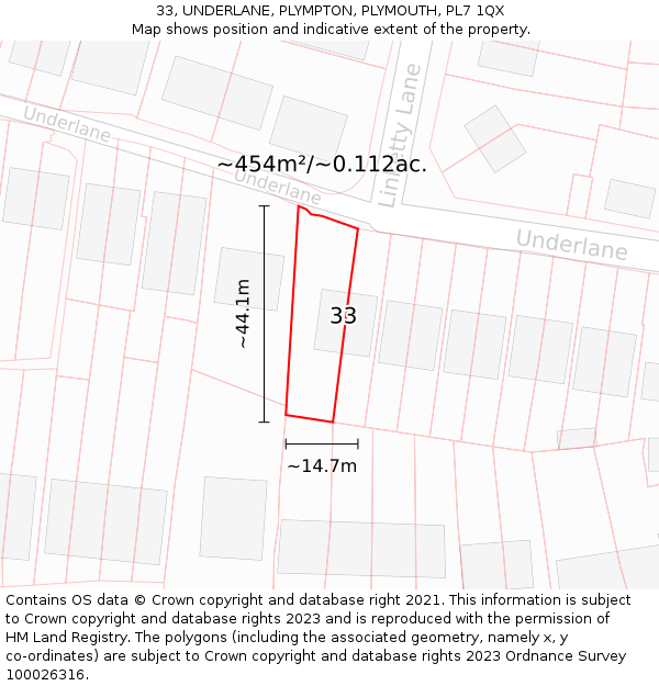 33, UNDERLANE, PLYMPTON, PLYMOUTH, PL7 1QX: Plot and title map