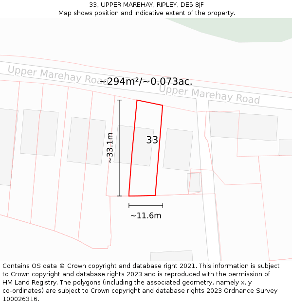 33, UPPER MAREHAY, RIPLEY, DE5 8JF: Plot and title map
