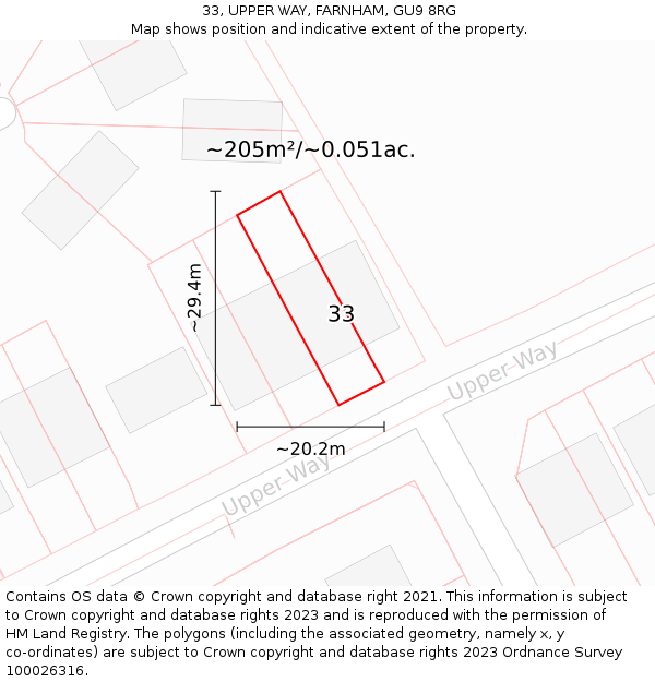 33, UPPER WAY, FARNHAM, GU9 8RG: Plot and title map