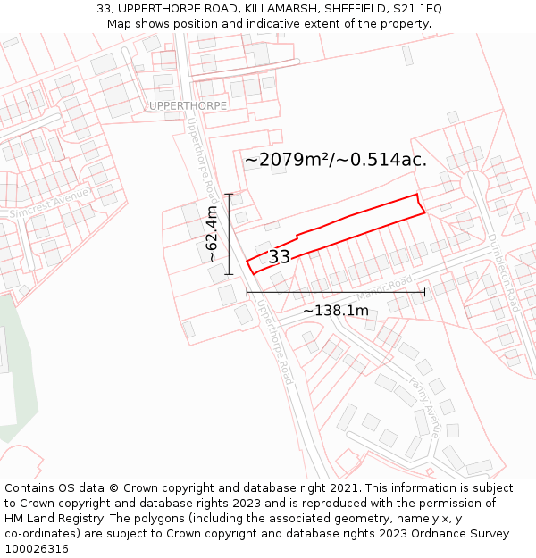 33, UPPERTHORPE ROAD, KILLAMARSH, SHEFFIELD, S21 1EQ: Plot and title map