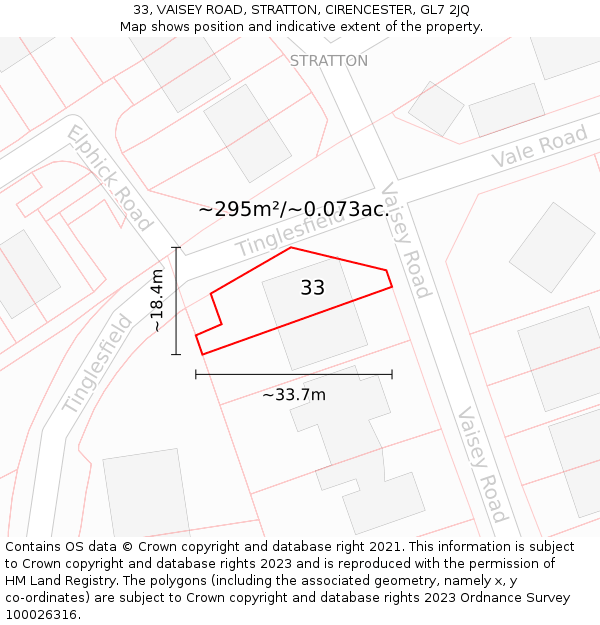33, VAISEY ROAD, STRATTON, CIRENCESTER, GL7 2JQ: Plot and title map