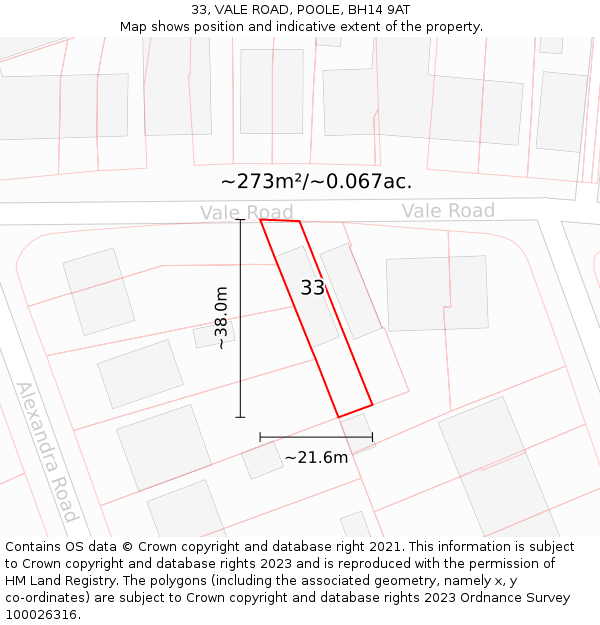 33, VALE ROAD, POOLE, BH14 9AT: Plot and title map