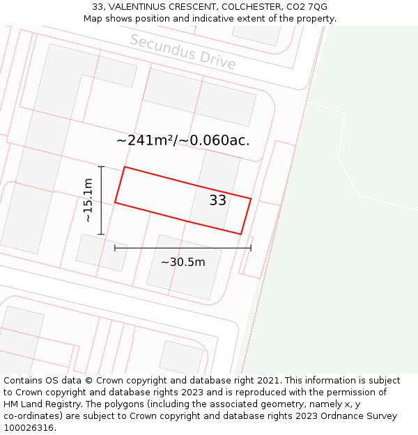 33, VALENTINUS CRESCENT, COLCHESTER, CO2 7QG: Plot and title map