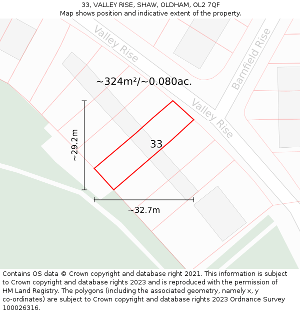 33, VALLEY RISE, SHAW, OLDHAM, OL2 7QF: Plot and title map