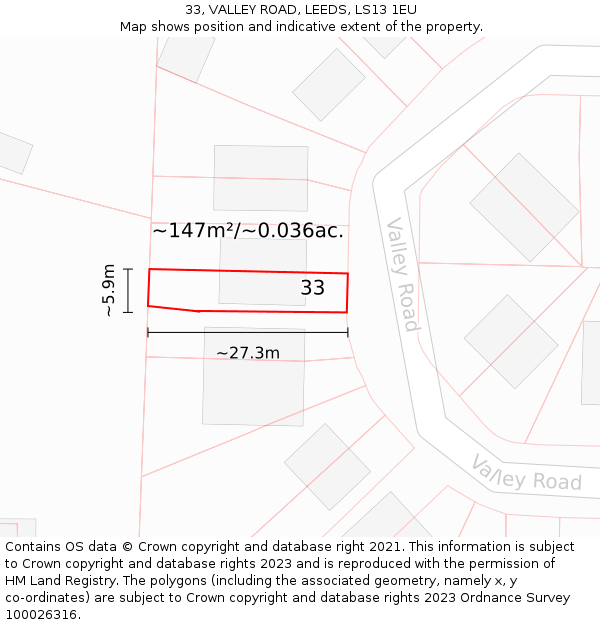 33, VALLEY ROAD, LEEDS, LS13 1EU: Plot and title map