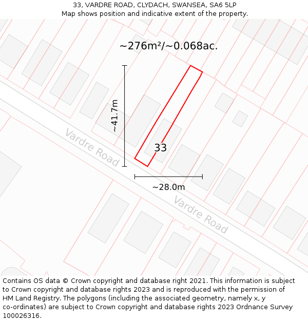 33, VARDRE ROAD, CLYDACH, SWANSEA, SA6 5LP: Plot and title map