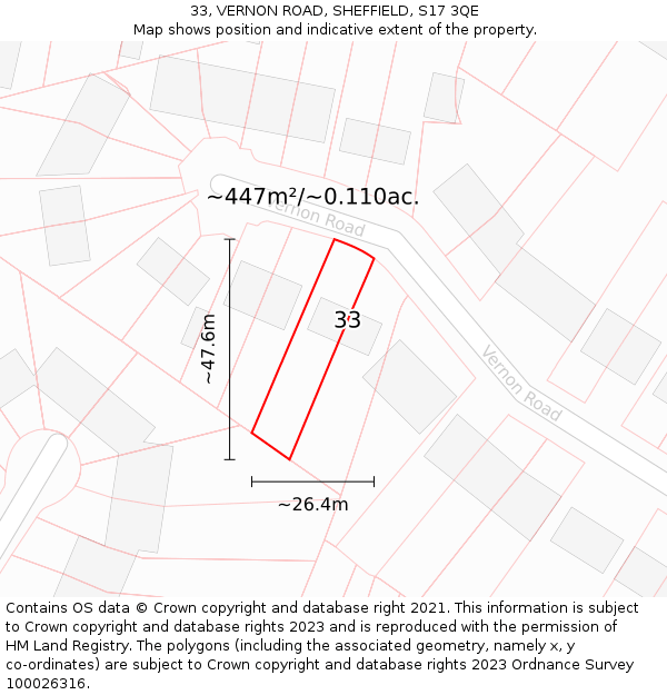 33, VERNON ROAD, SHEFFIELD, S17 3QE: Plot and title map