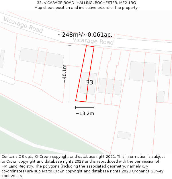 33, VICARAGE ROAD, HALLING, ROCHESTER, ME2 1BG: Plot and title map