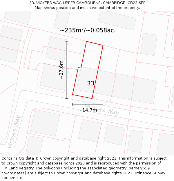 33, VICKERS WAY, UPPER CAMBOURNE, CAMBRIDGE, CB23 6EP: Plot and title map