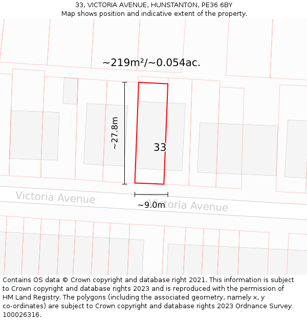 33, VICTORIA AVENUE, HUNSTANTON, PE36 6BY: Plot and title map