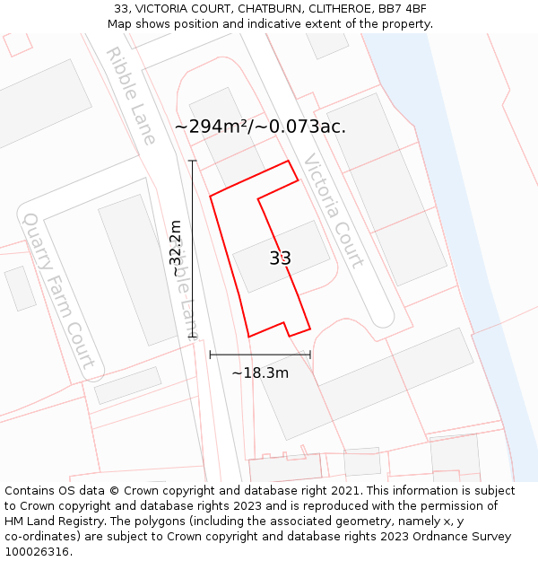 33, VICTORIA COURT, CHATBURN, CLITHEROE, BB7 4BF: Plot and title map