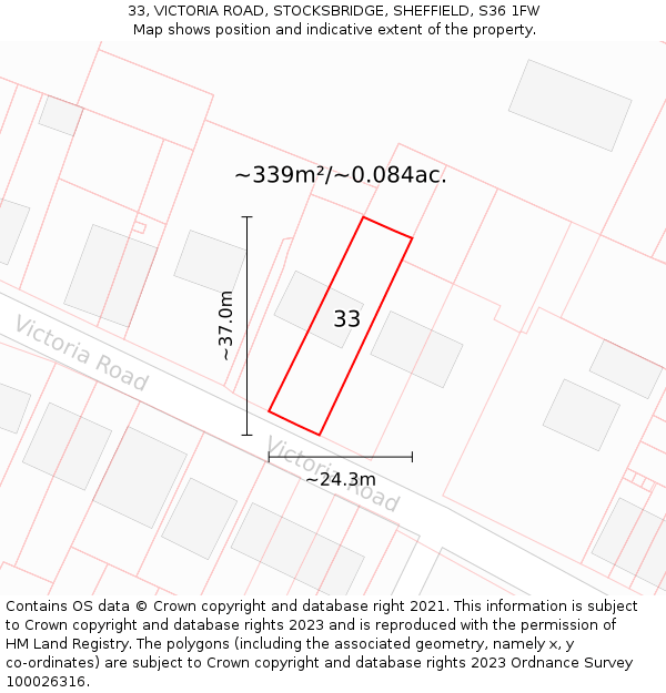 33, VICTORIA ROAD, STOCKSBRIDGE, SHEFFIELD, S36 1FW: Plot and title map