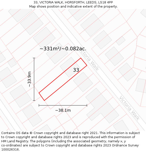 33, VICTORIA WALK, HORSFORTH, LEEDS, LS18 4PP: Plot and title map
