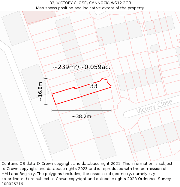 33, VICTORY CLOSE, CANNOCK, WS12 2GB: Plot and title map