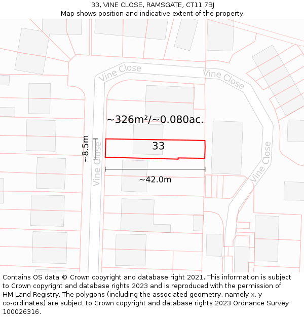 33, VINE CLOSE, RAMSGATE, CT11 7BJ: Plot and title map