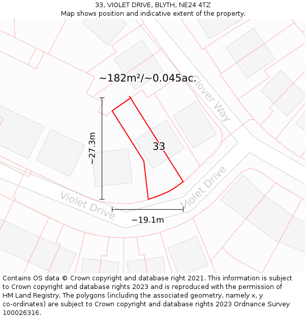 33, VIOLET DRIVE, BLYTH, NE24 4TZ: Plot and title map