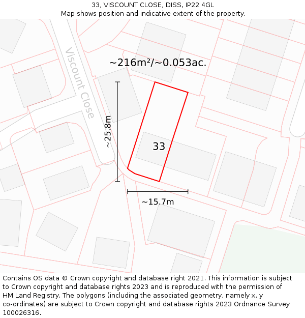 33, VISCOUNT CLOSE, DISS, IP22 4GL: Plot and title map
