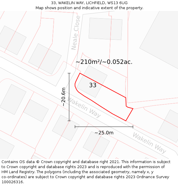 33, WAKELIN WAY, LICHFIELD, WS13 6UG: Plot and title map