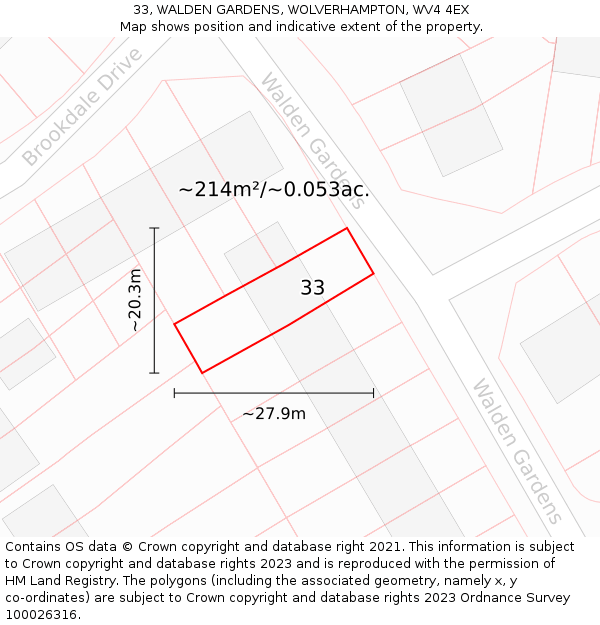 33, WALDEN GARDENS, WOLVERHAMPTON, WV4 4EX: Plot and title map