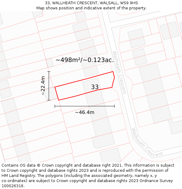 33, WALLHEATH CRESCENT, WALSALL, WS9 9HS: Plot and title map