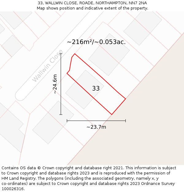 33, WALLWIN CLOSE, ROADE, NORTHAMPTON, NN7 2NA: Plot and title map