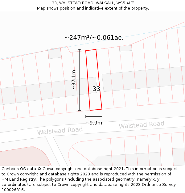 33, WALSTEAD ROAD, WALSALL, WS5 4LZ: Plot and title map