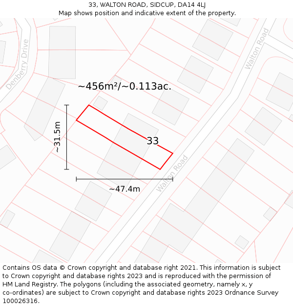 33, WALTON ROAD, SIDCUP, DA14 4LJ: Plot and title map