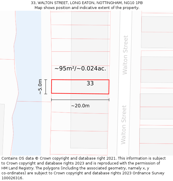 33, WALTON STREET, LONG EATON, NOTTINGHAM, NG10 1PB: Plot and title map