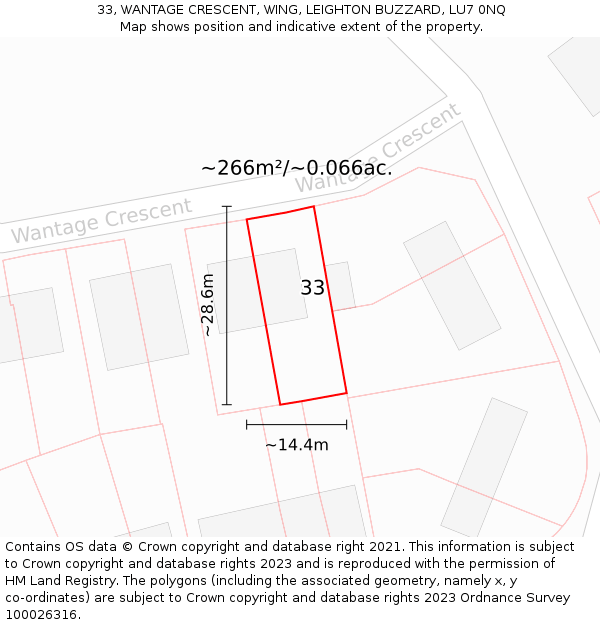 33, WANTAGE CRESCENT, WING, LEIGHTON BUZZARD, LU7 0NQ: Plot and title map