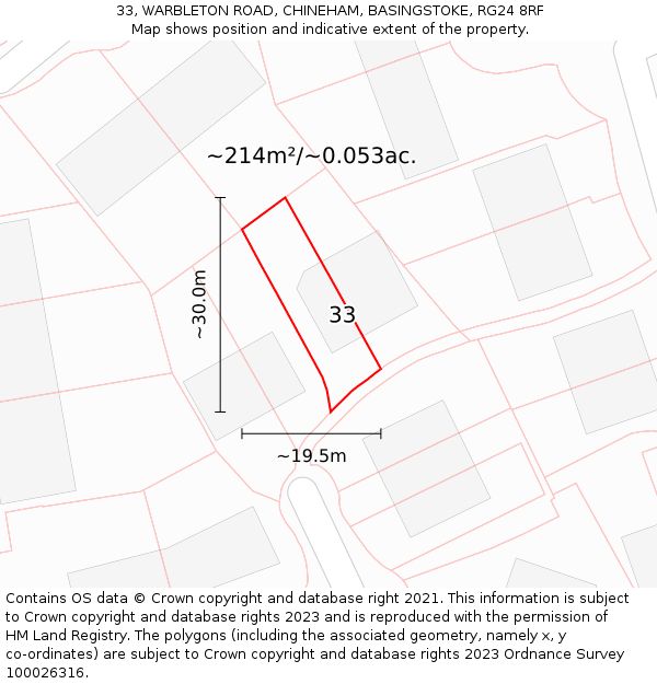 33, WARBLETON ROAD, CHINEHAM, BASINGSTOKE, RG24 8RF: Plot and title map