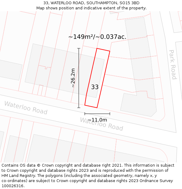 33, WATERLOO ROAD, SOUTHAMPTON, SO15 3BD: Plot and title map