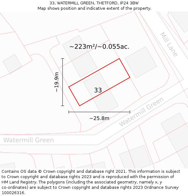 33, WATERMILL GREEN, THETFORD, IP24 3BW: Plot and title map