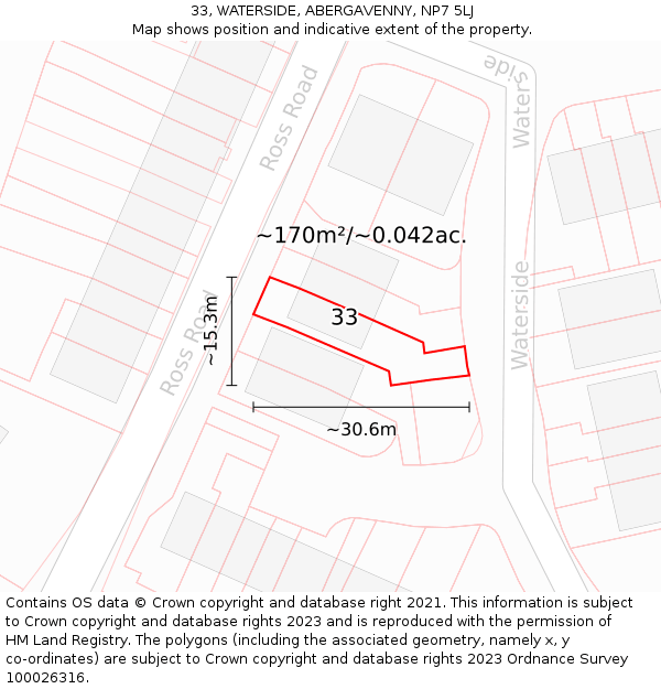 33, WATERSIDE, ABERGAVENNY, NP7 5LJ: Plot and title map