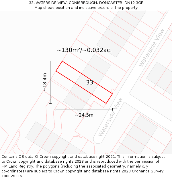 33, WATERSIDE VIEW, CONISBROUGH, DONCASTER, DN12 3GB: Plot and title map