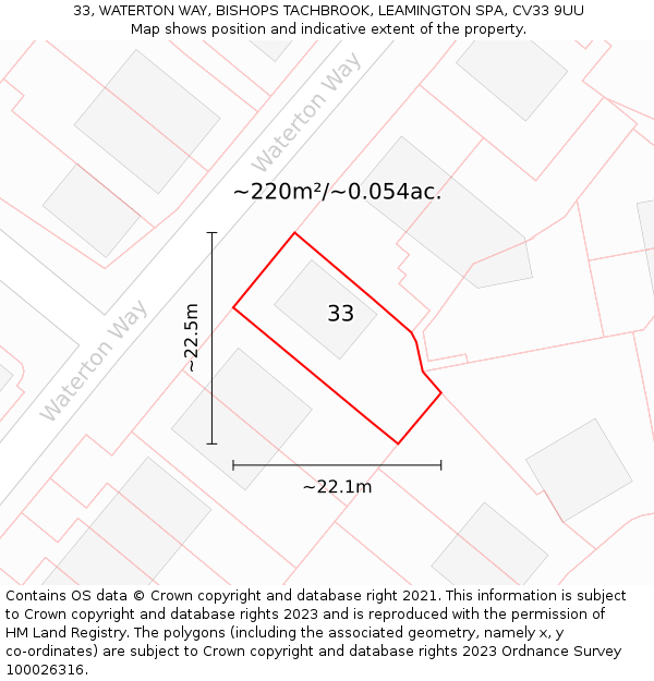 33, WATERTON WAY, BISHOPS TACHBROOK, LEAMINGTON SPA, CV33 9UU: Plot and title map